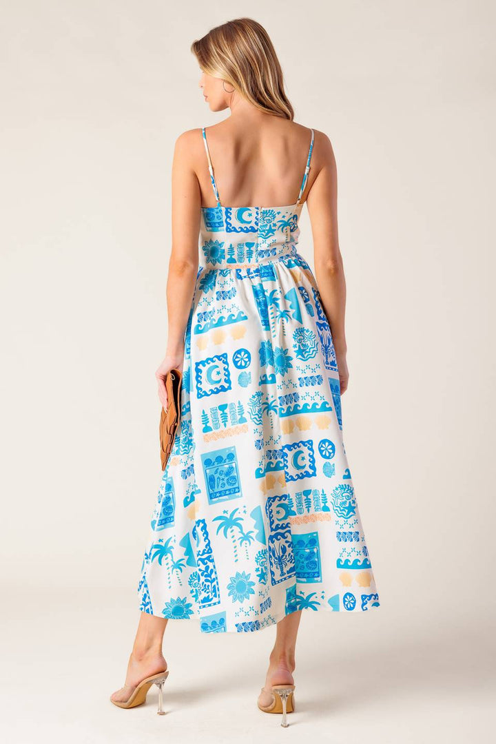 FLOWER GIRL BLUE WOVEN MIDI DRESS