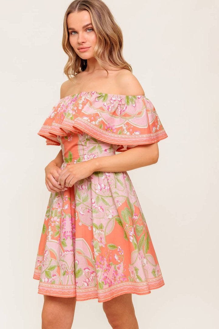 WHISPERING CORAL WOVEN MINI DRESS