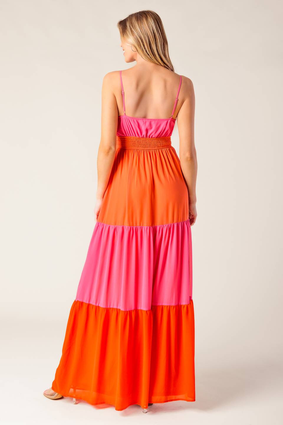 REGAL RISE WOVEN COLOR BLOCKED MAXI DRESS