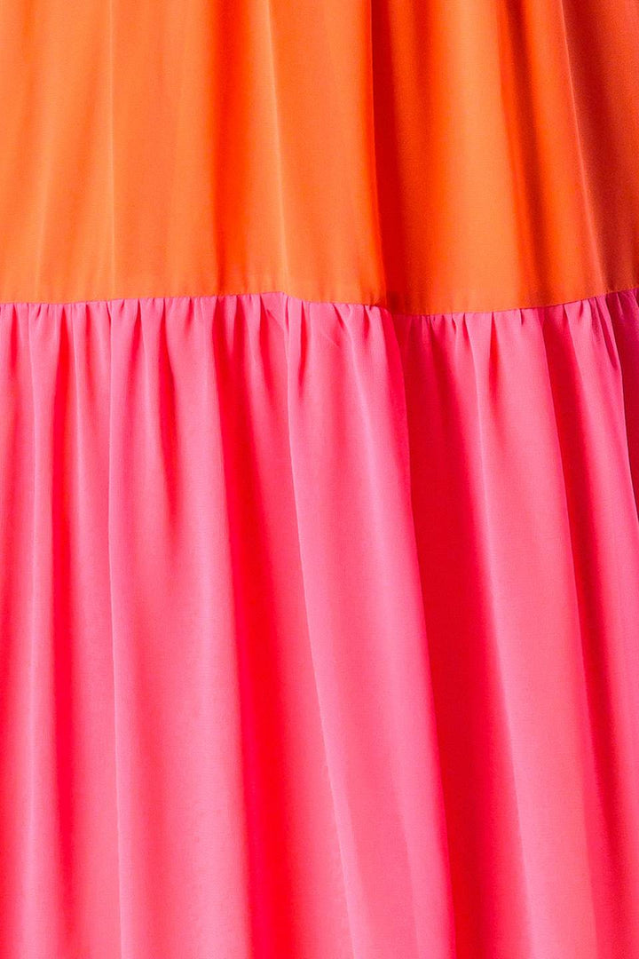 REGAL RISE WOVEN COLOR BLOCKED MAXI DRESS