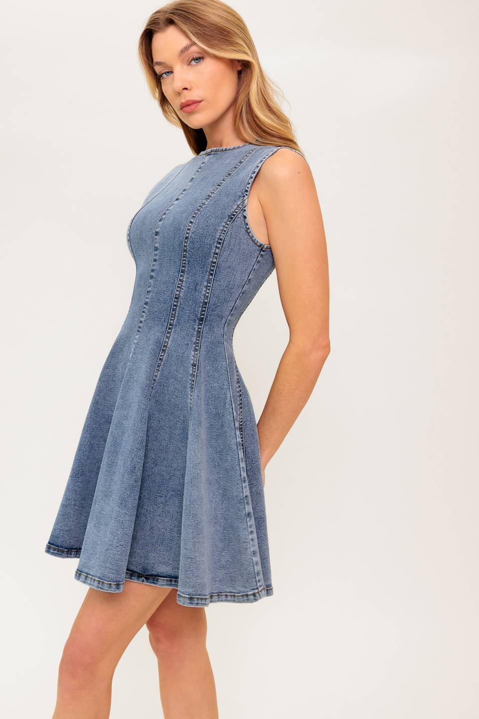 CAUGHT IN A MOMENT DENIM MINI DRESS