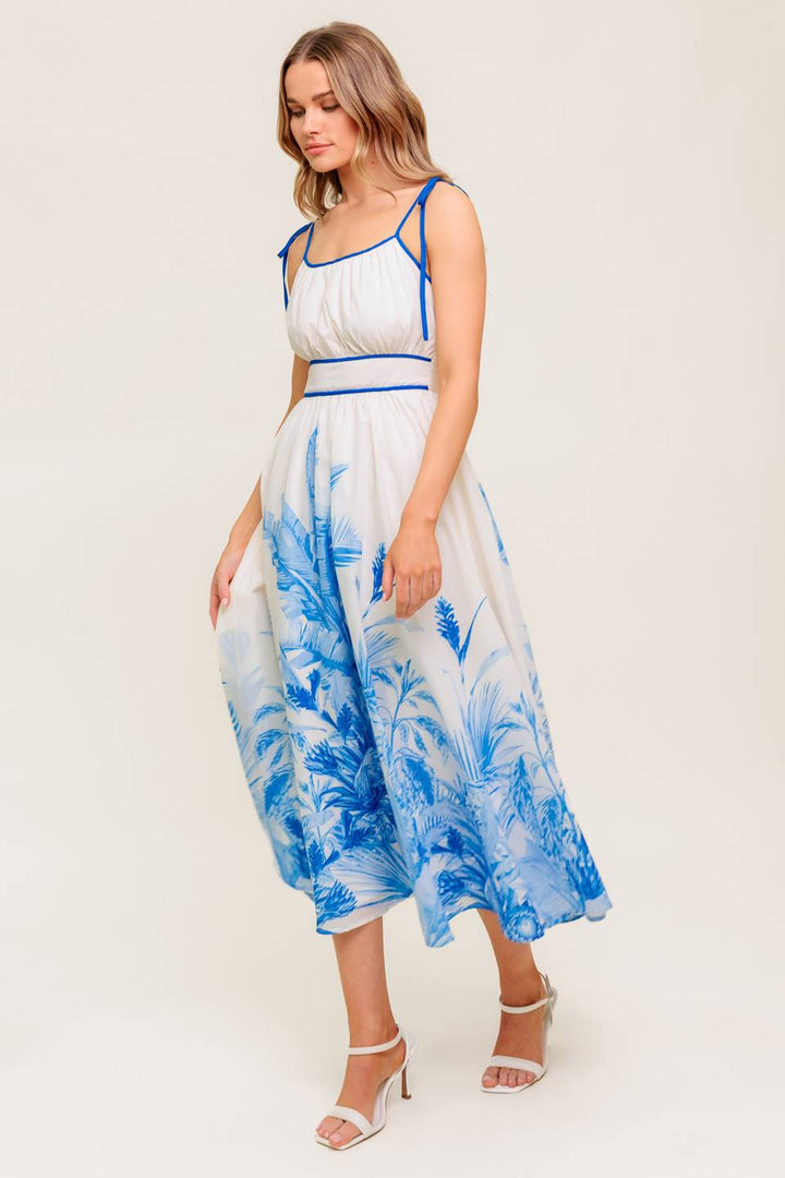 GARDEN BREEZE BLUE WOVEN MIDI DRESS