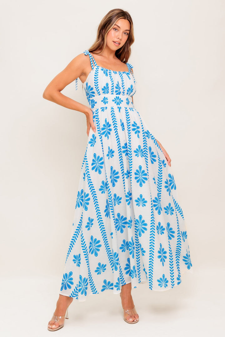 BLUE NOIR FLORAL WOVEN MAXI DRESS