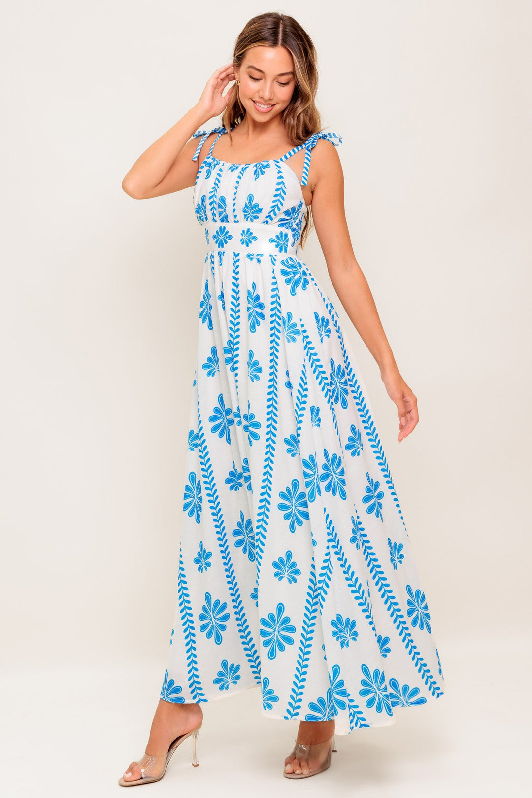 BLUE NOIR FLORAL WOVEN MAXI DRESS