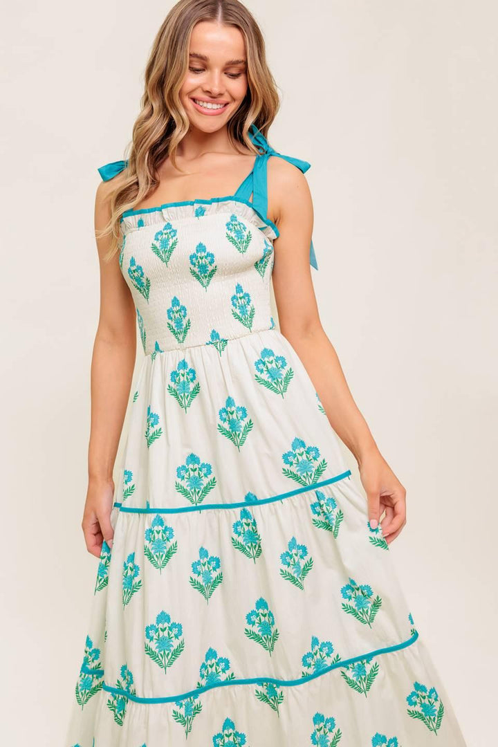 MIDNIGHT BOTANICA WOVEN MIDI DRESS