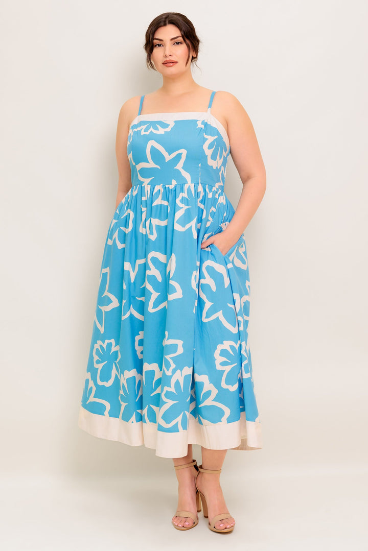 SERENE PETALS BLUE WOVEN MIDI DRESS