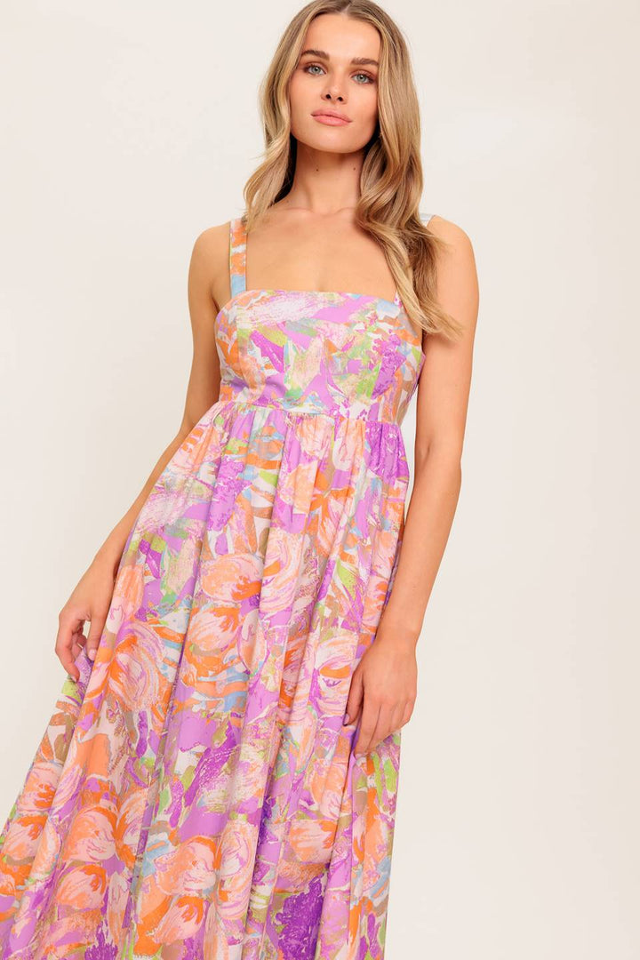 BREEZE SONG PINK WOVEN MIDI DRESS