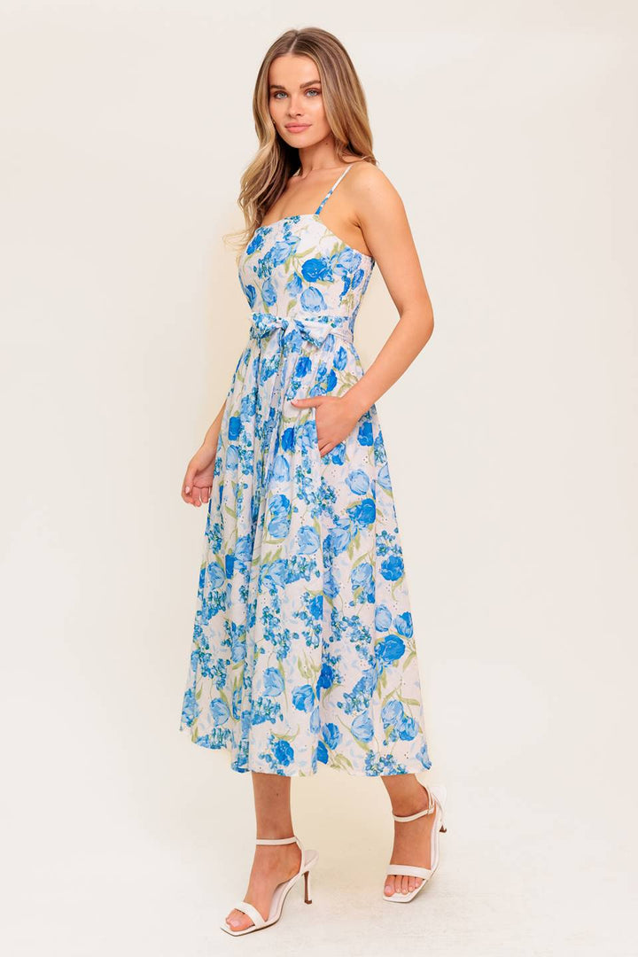 ROSY MOOD FLORAL WOVEN MIDI DRESS