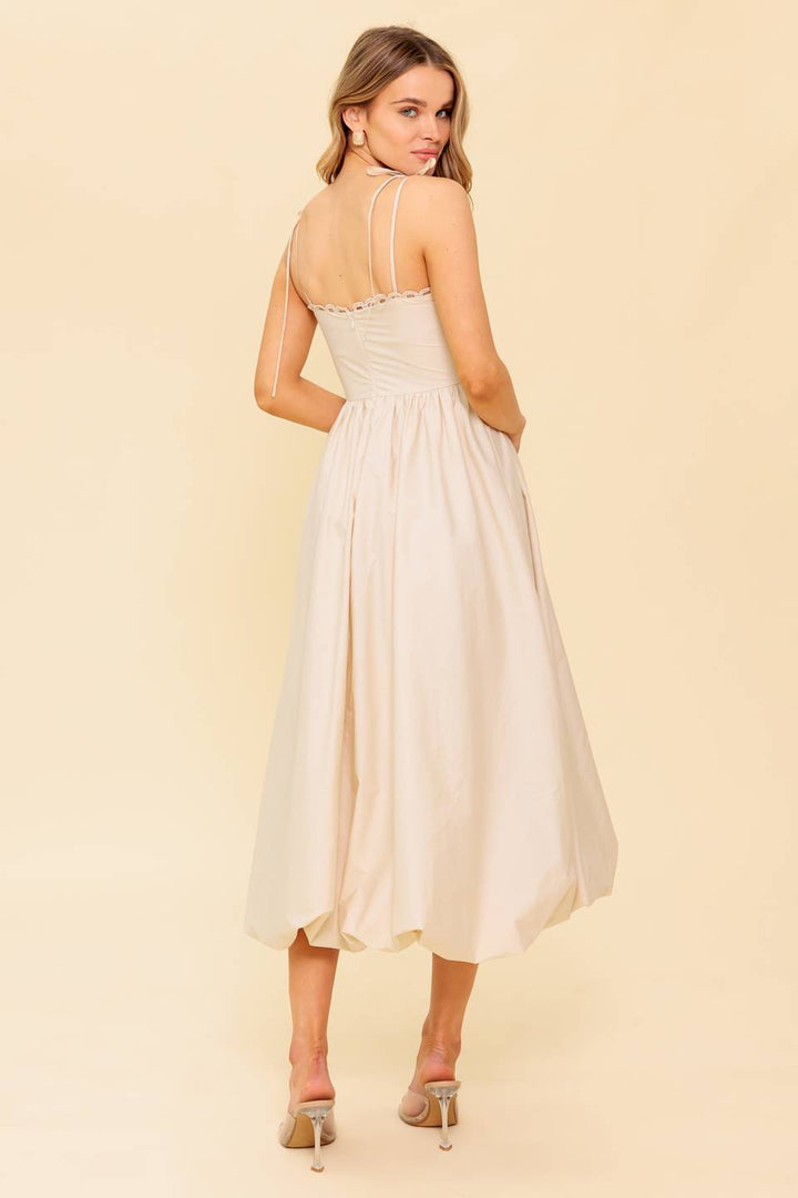 REGAL CUTIE CREAM WOVEN MIDI DRESS
