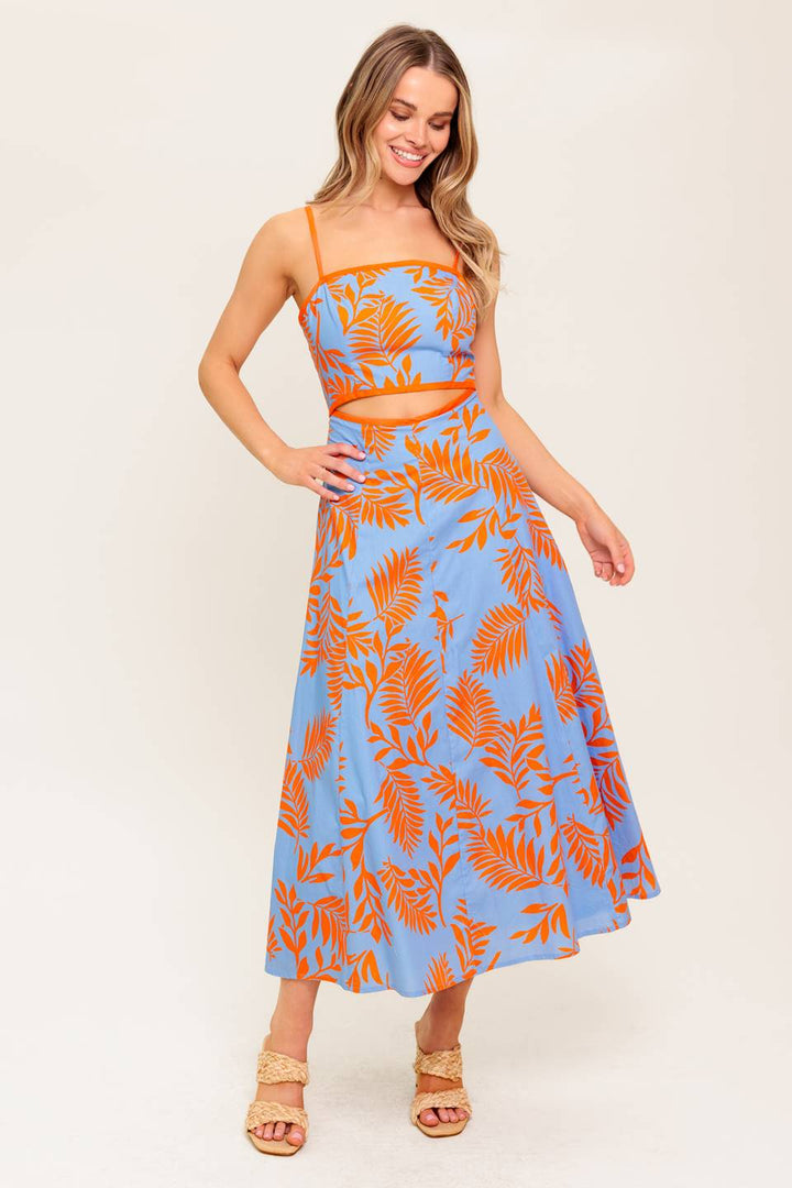 APRICOT SUNSET WOVEN MIDI DRESS