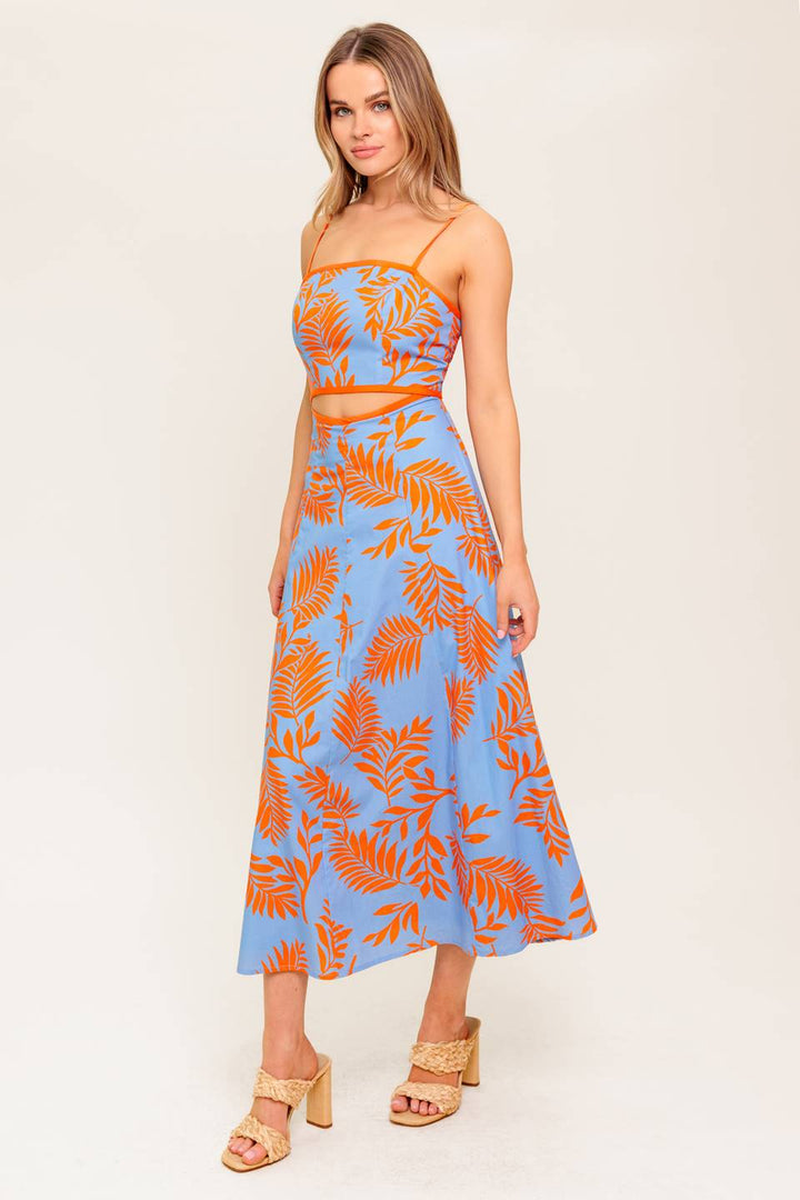 APRICOT SUNSET WOVEN MIDI DRESS