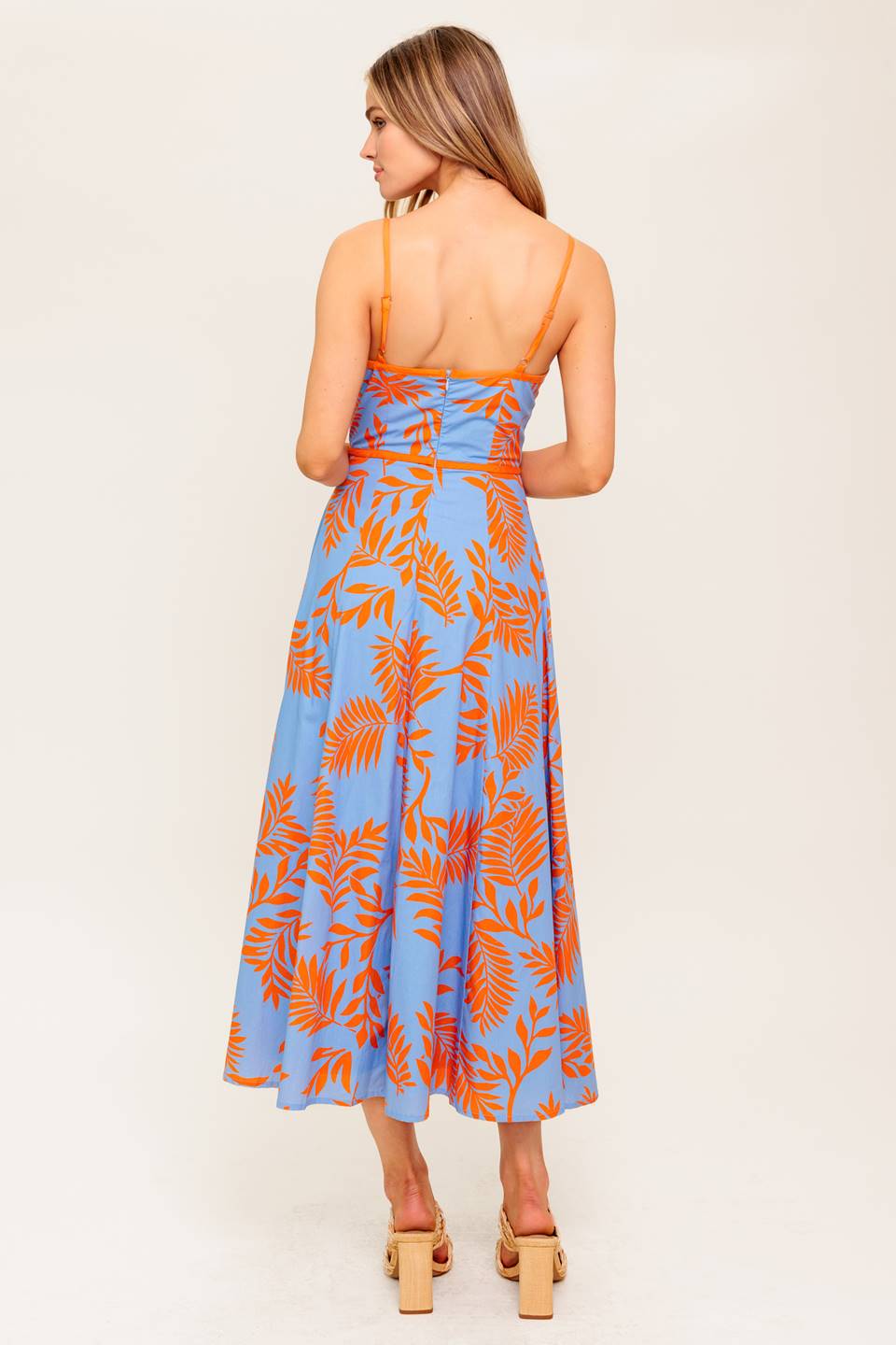 APRICOT SUNSET WOVEN MIDI DRESS
