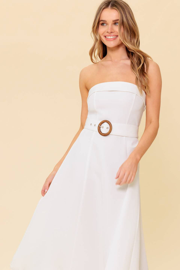 THE PICTURE OF PERFECTION WHITE WOVEN MIDI DRESS