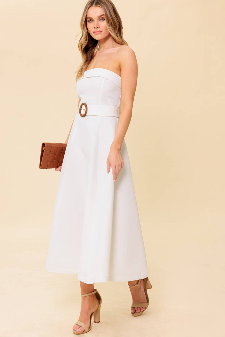 THE PICTURE OF PERFECTION WHITE WOVEN MIDI DRESS
