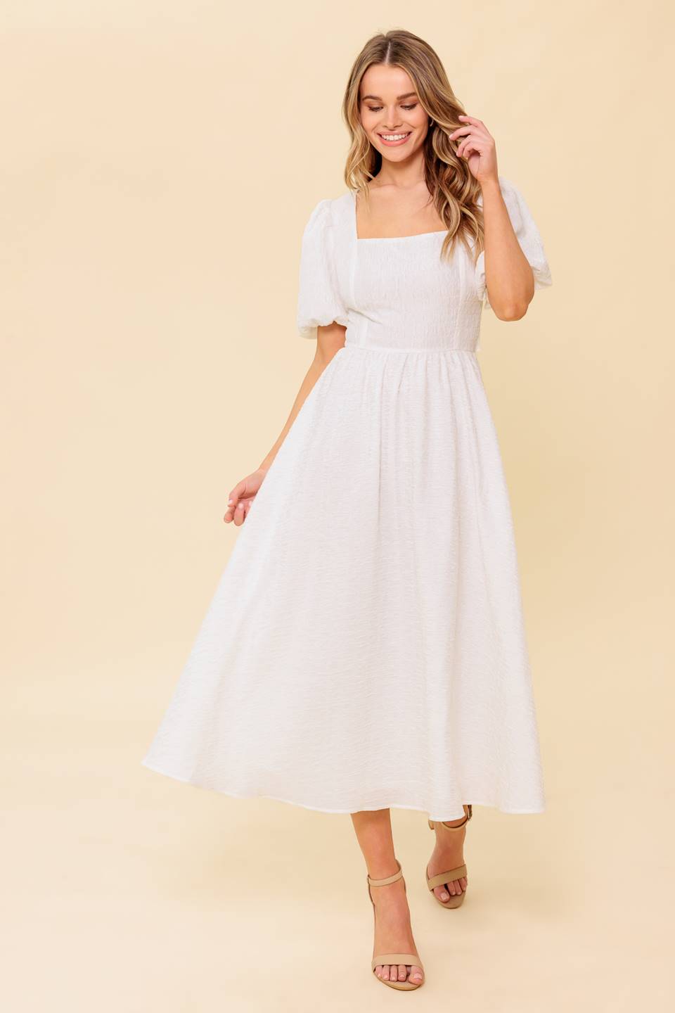 SLEEK DEDICATION IVORY WOVEN MDI DRESS