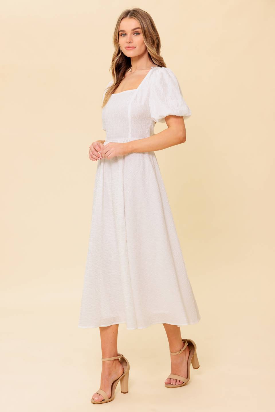 SLEEK DEDICATION IVORY WOVEN MDI DRESS