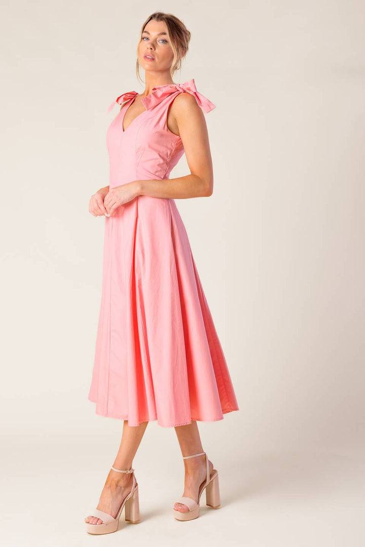 ON THE RIGHT TRACK PEACH WOVEN MIDI DRESS
