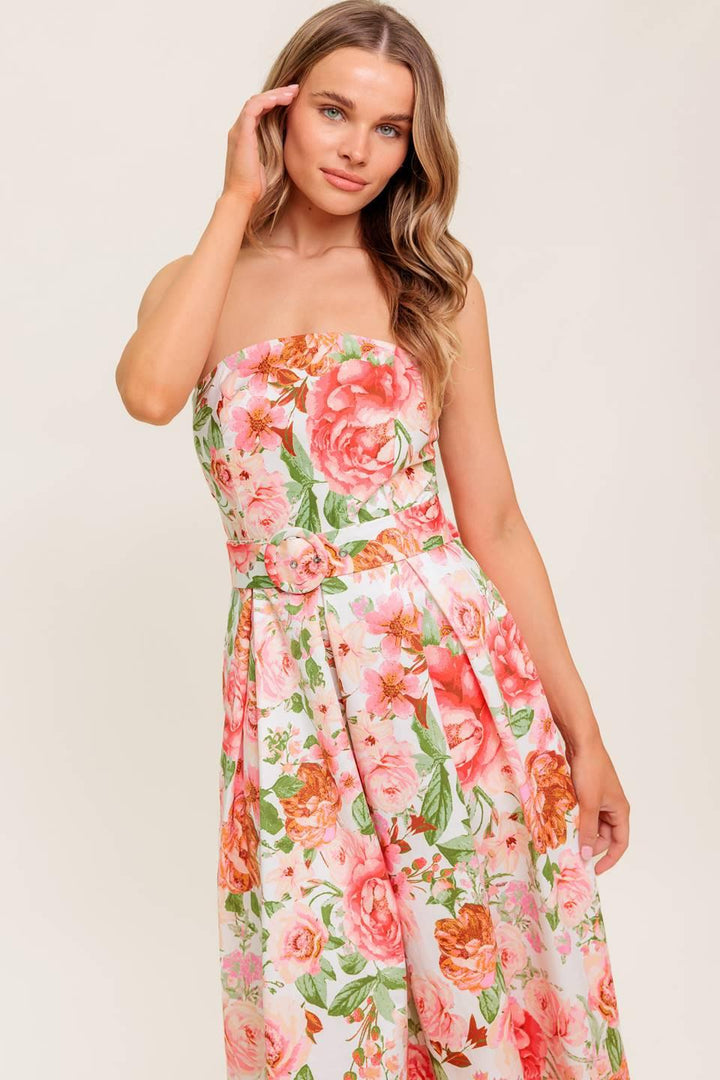 BLUSHING DAWN PINK WOVEN MIDI DRESS