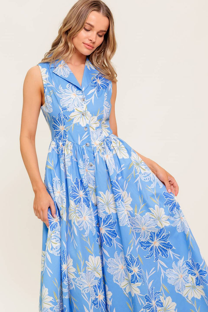 FERN WHISPER BLUE WOVEN MIDI DRESS