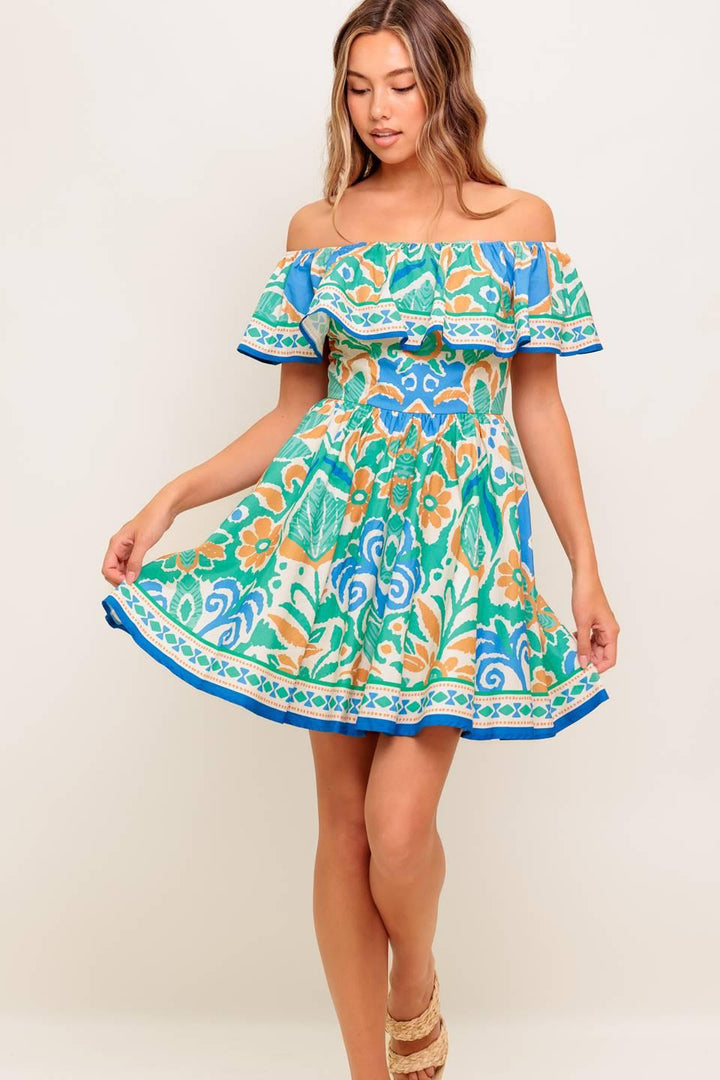 COASTAL LOVE SAGE BLUE WOVEN MINI DRESS