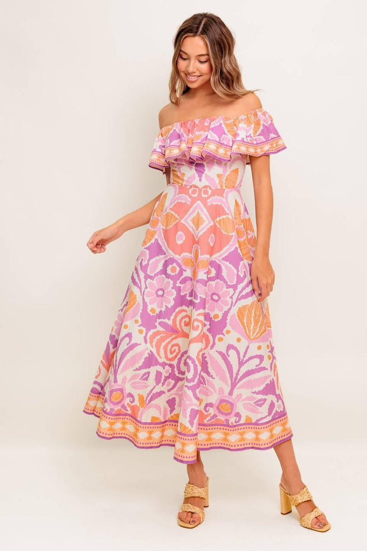 CABANA DREAM LAVENDER WOVEN MIDI DRESS