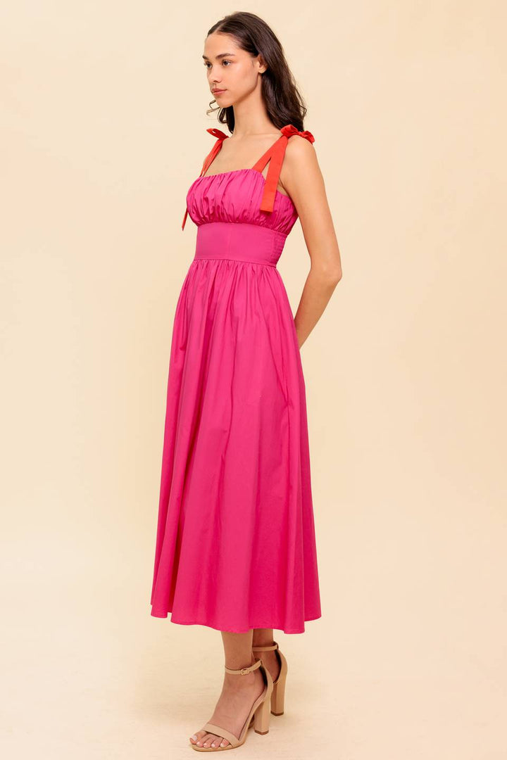 EVENING DELIGHTS FUCHSIA WOVEN MIDI DRESS