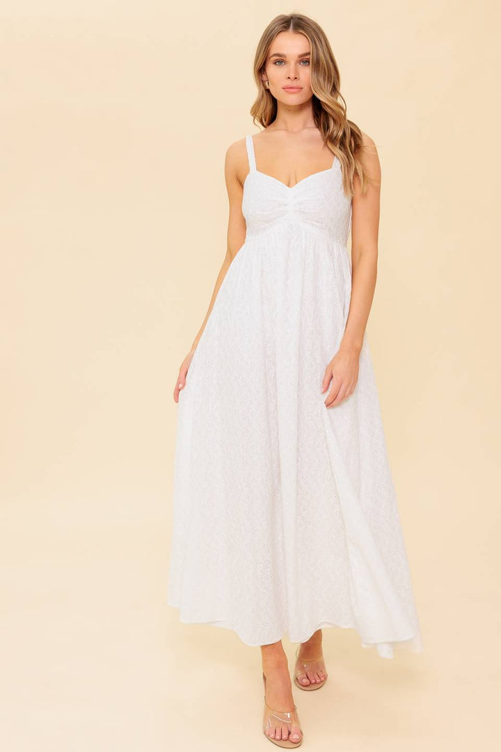 LOVE OF MINE IVORY EYELET MIDI DRESS