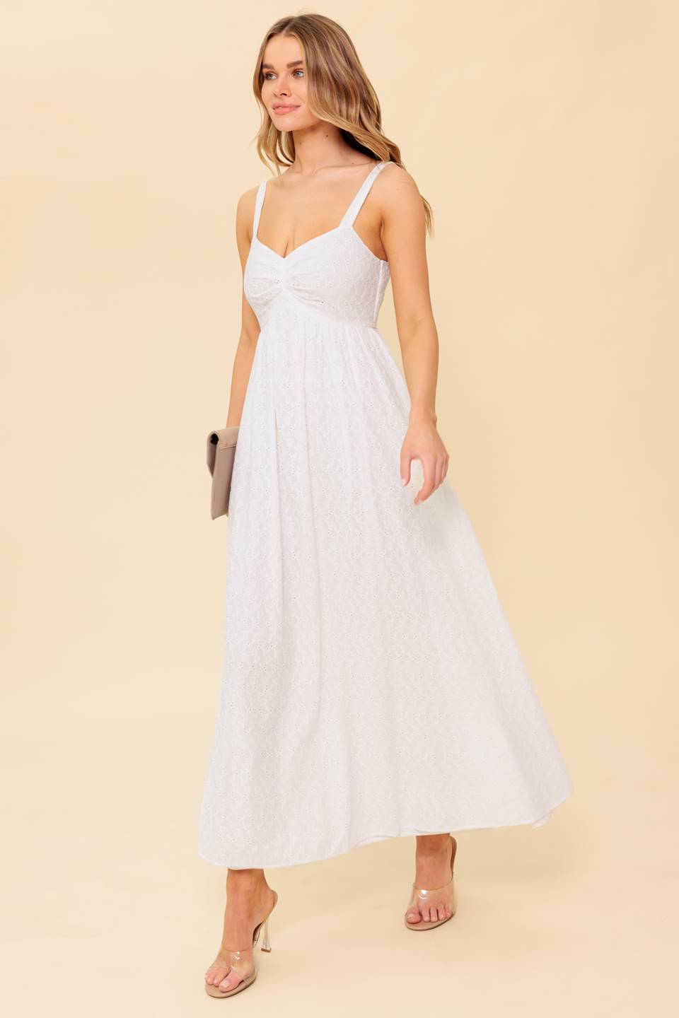 LOVE OF MINE IVORY EYELET MIDI DRESS
