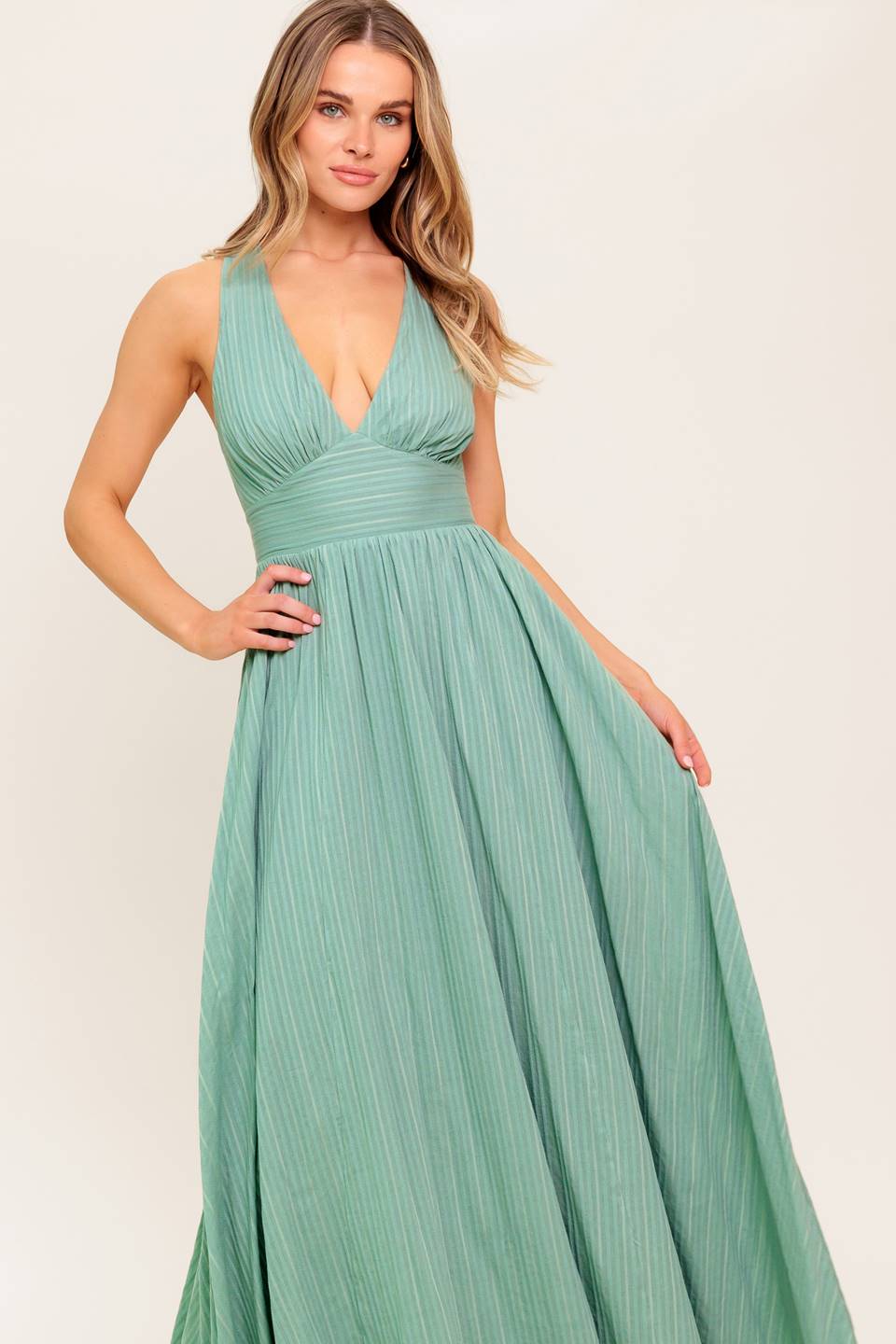 SUNSHINE ON MY MIND SAGE WOVEN MAXI DRESS