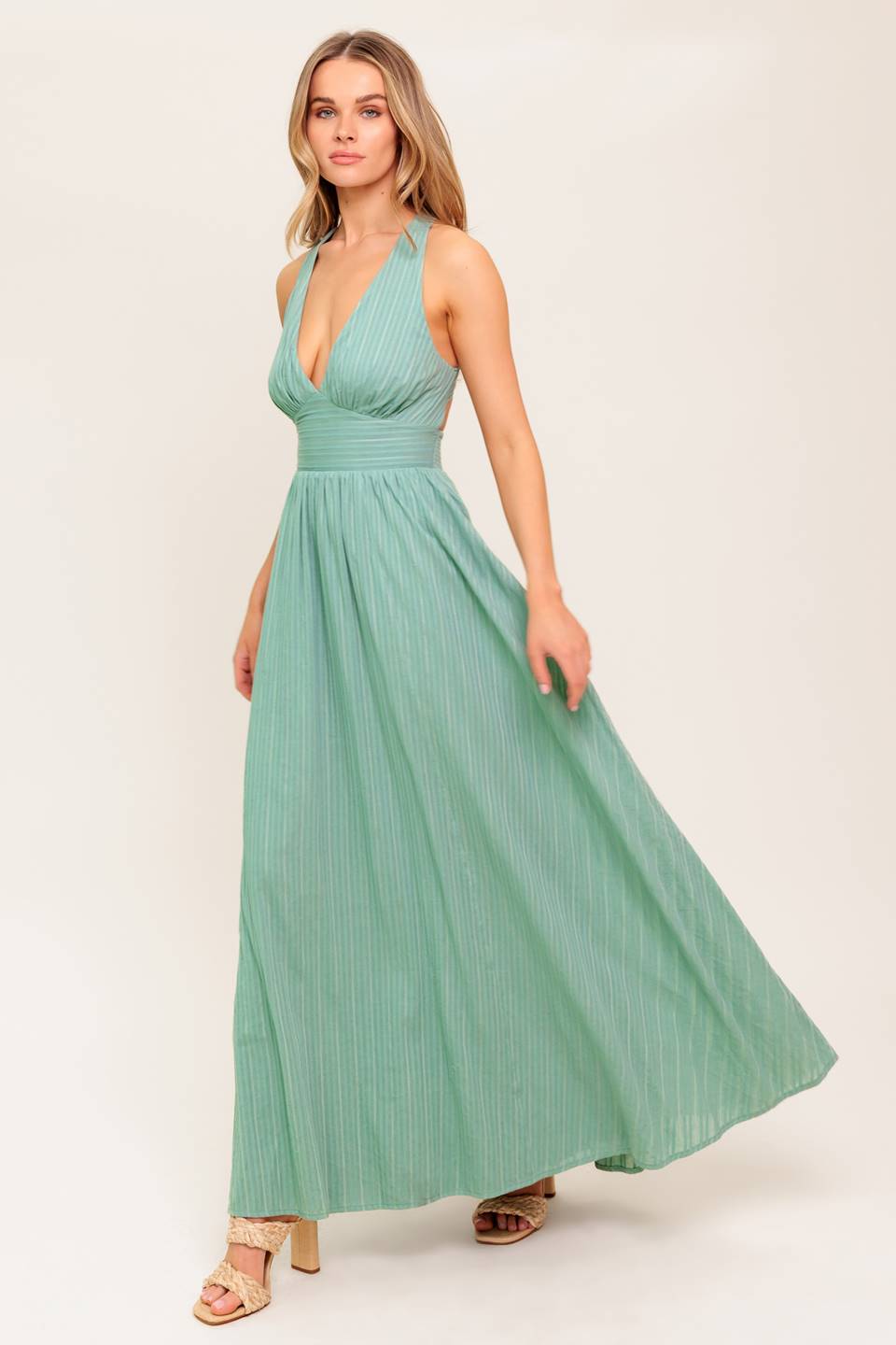 SUNSHINE ON MY MIND SAGE WOVEN MAXI DRESS