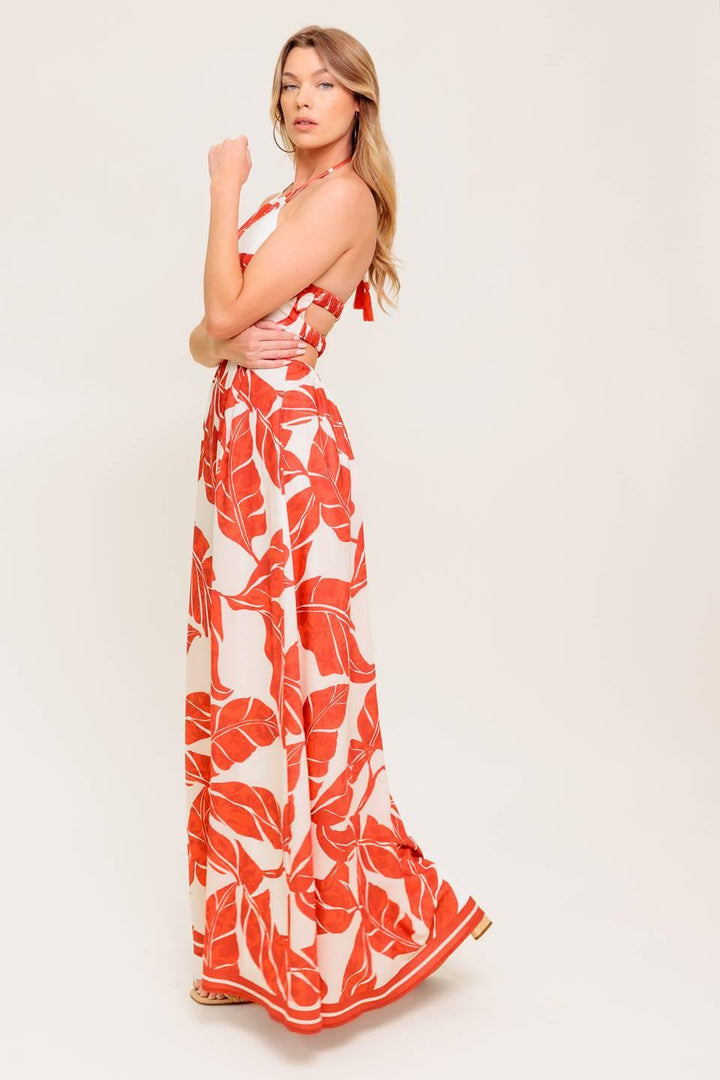 FIRST GLANCE RED WOVEN MIDI DRESS