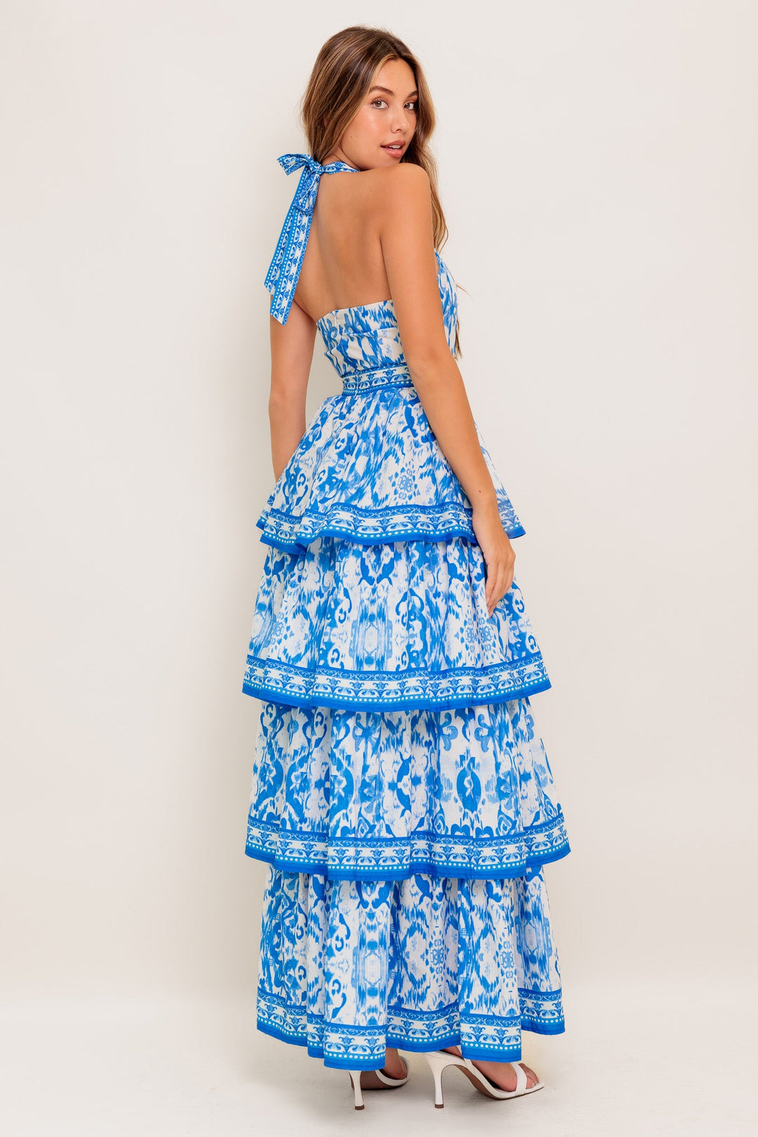 BLUSHING BLOSSOM BLUE WOVEN MAXI DRESS
