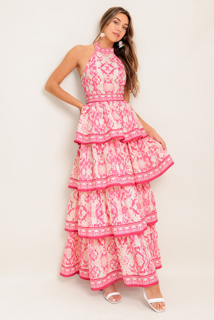BLUSHING BLOSSOM FUCHSIA WOVEN MAXI DRESS