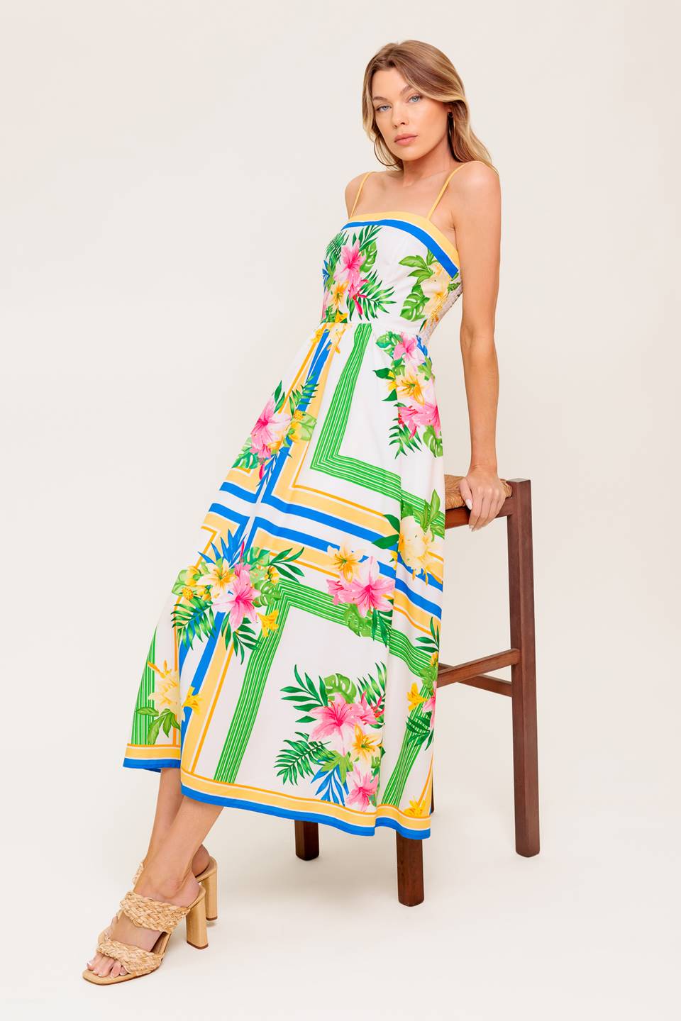 FLORAL HARMONY WOVEN MIDI DRESS