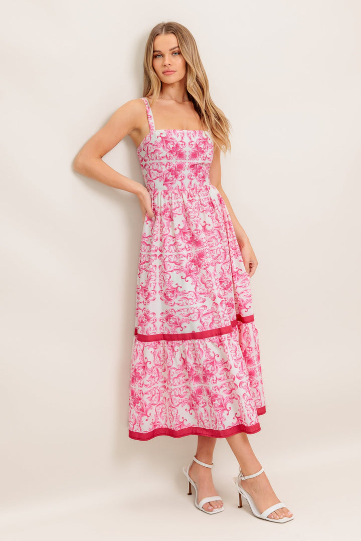ROSÉ GARDEN WOVEN MIDI DRESS