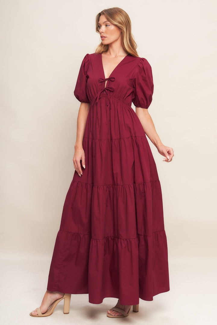 SUMMER GLOW BURGUNDY WOVEN MAXI DRESS
