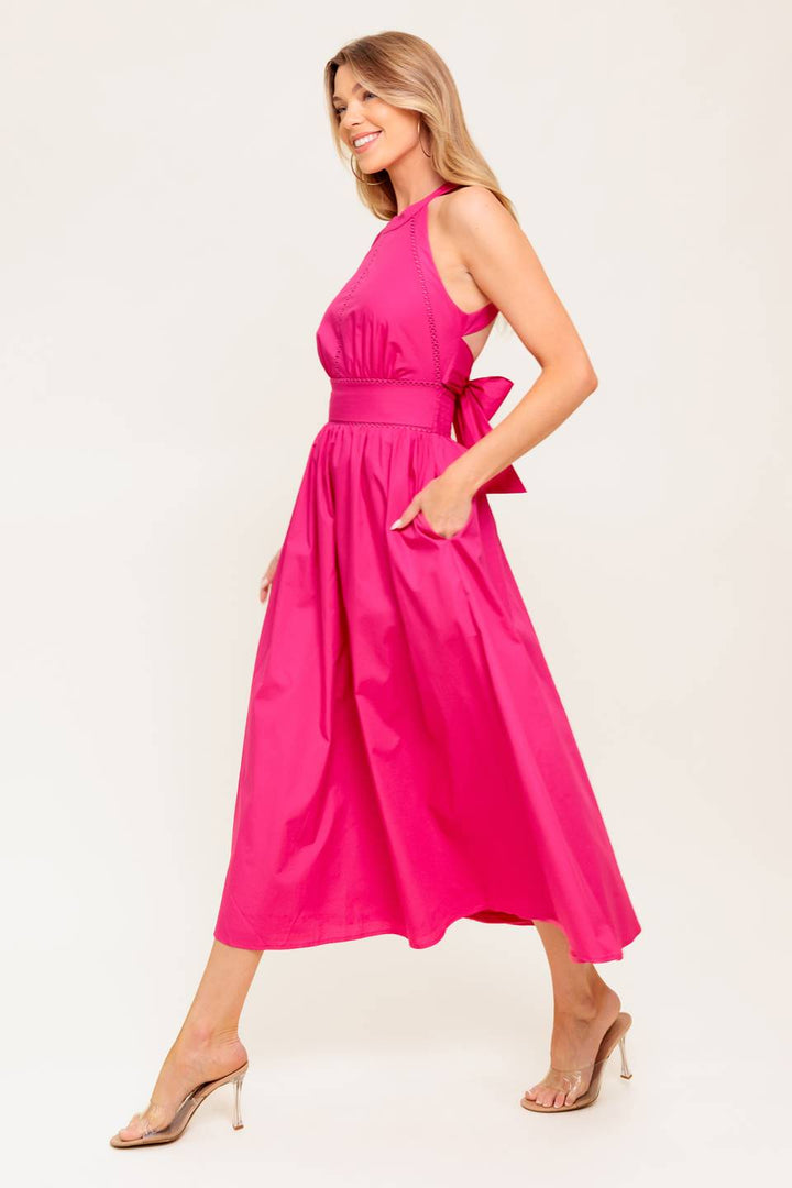 PEONY TOUCH FUCHSIA WOVEN MIDI DRESS