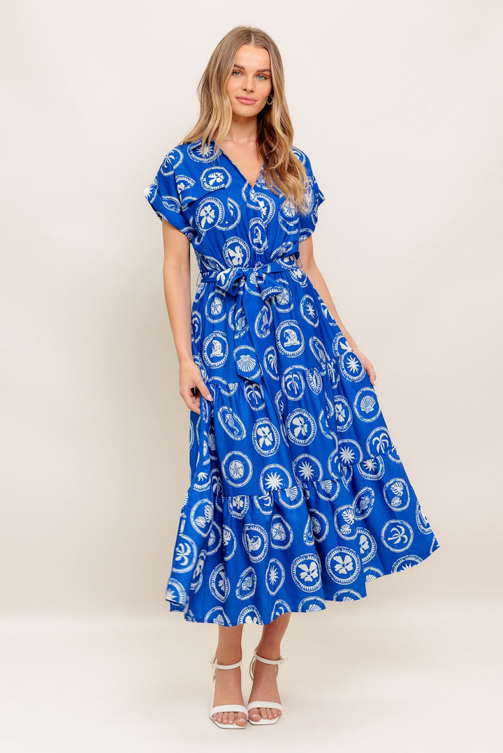 GREEK ISLE MEDALLION WOVEN MIDI DRESS