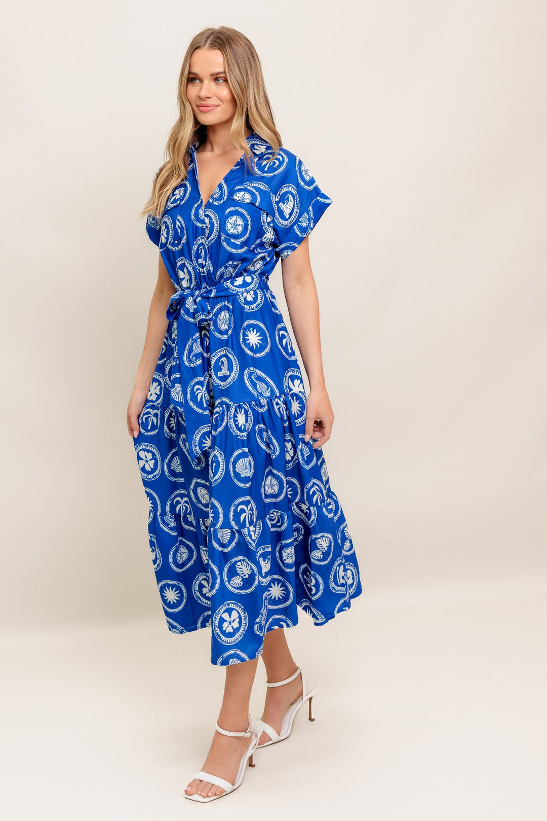 GREEK ISLE MEDALLION WOVEN MIDI DRESS