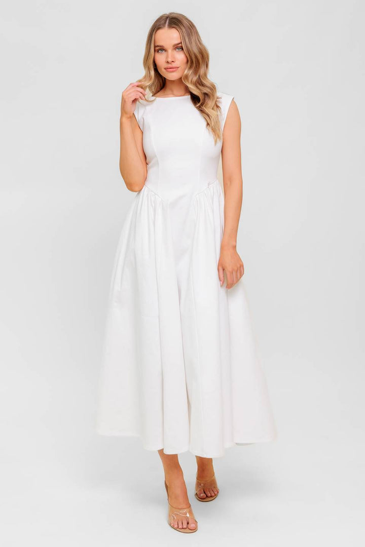 CANDLE VINE WHITE DENIM WOVEN MIDI DRESS