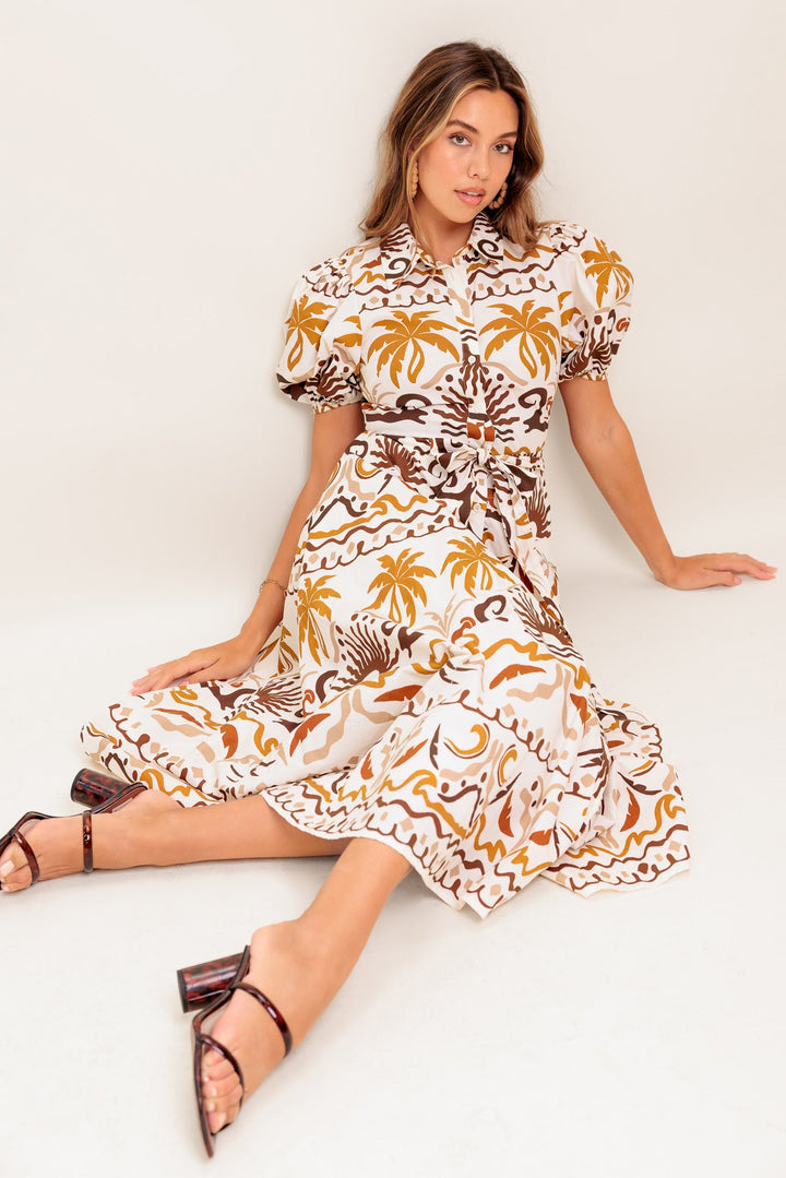 TROPICANA SUNSET WOVEN MIDI DRESS