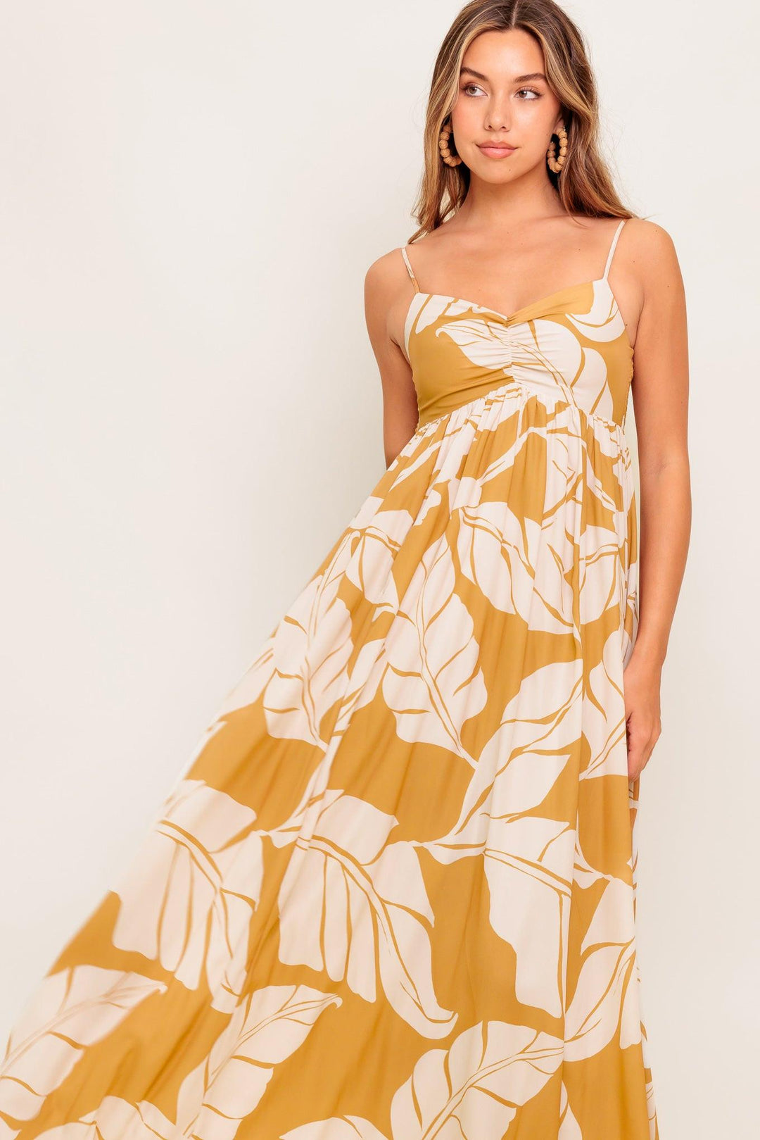 HEART OF HYDRANGEA CAMEL WOVEN MAXI DRESS l FLYING TOMATO CAMEL / S