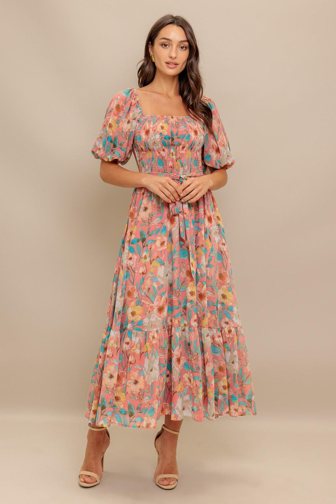 ROSY TWILIGHT WOVEN MIDI DRESS