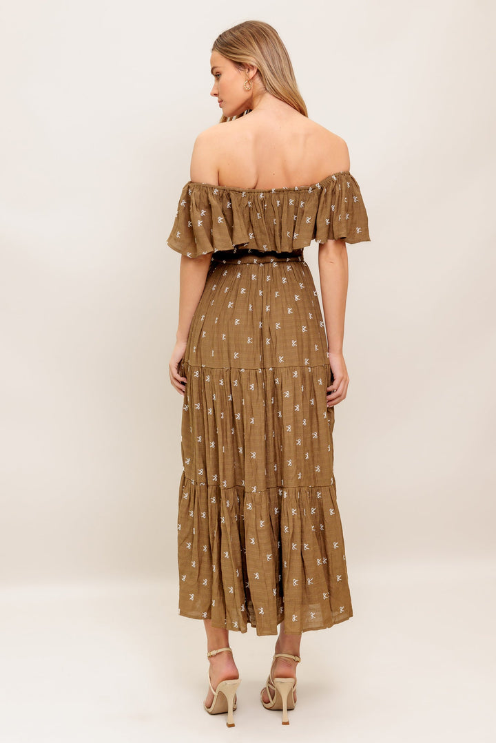 BELLE AMOUR BROWN WOVEN MIDI DRESS