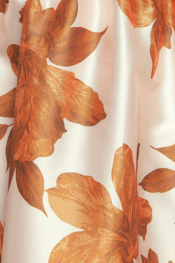AUTUMNAL FLORAL WOVEN MIDI DRESS