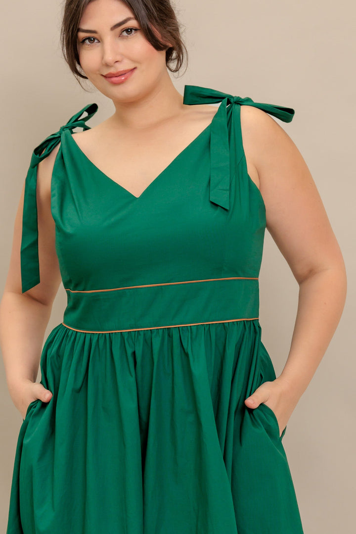 FOREST CHARM WOVEN COLOR BLOCKED MIDI DRESS