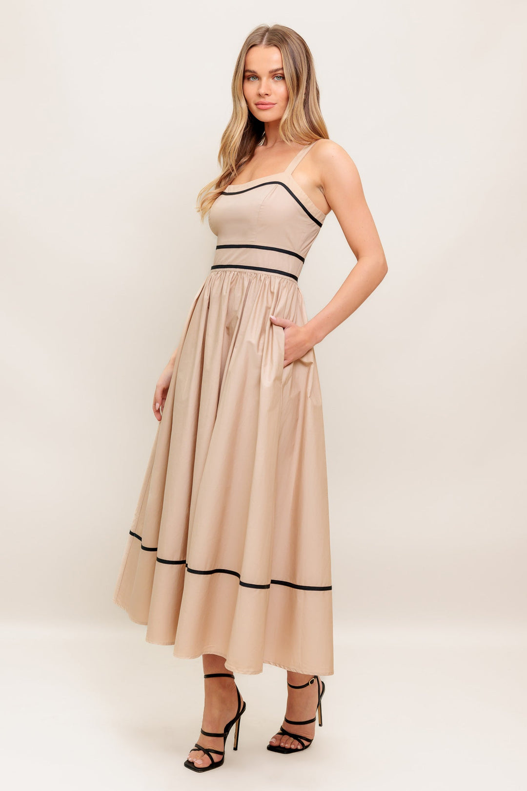 QUIET LUXE STRAP WOVEN MIDI DRESS