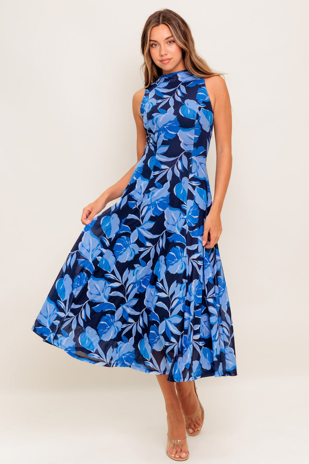 MIDNIGHT BLOOM WOVEN MIDI DRESS