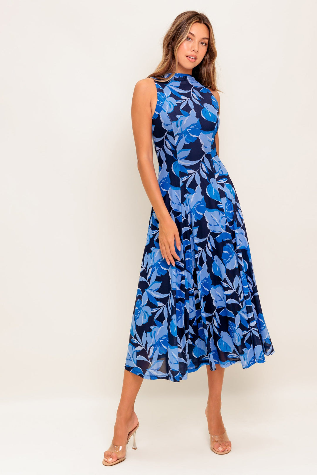 MIDNIGHT BLOOM WOVEN MIDI DRESS