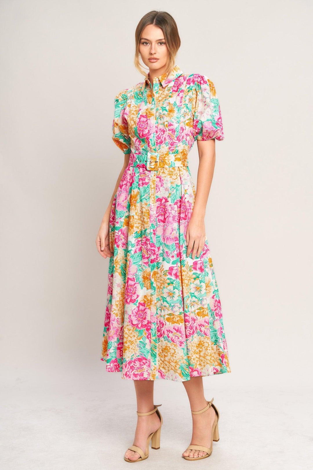 BLOOMING GARDEN WOVEN MIDI DRESS
